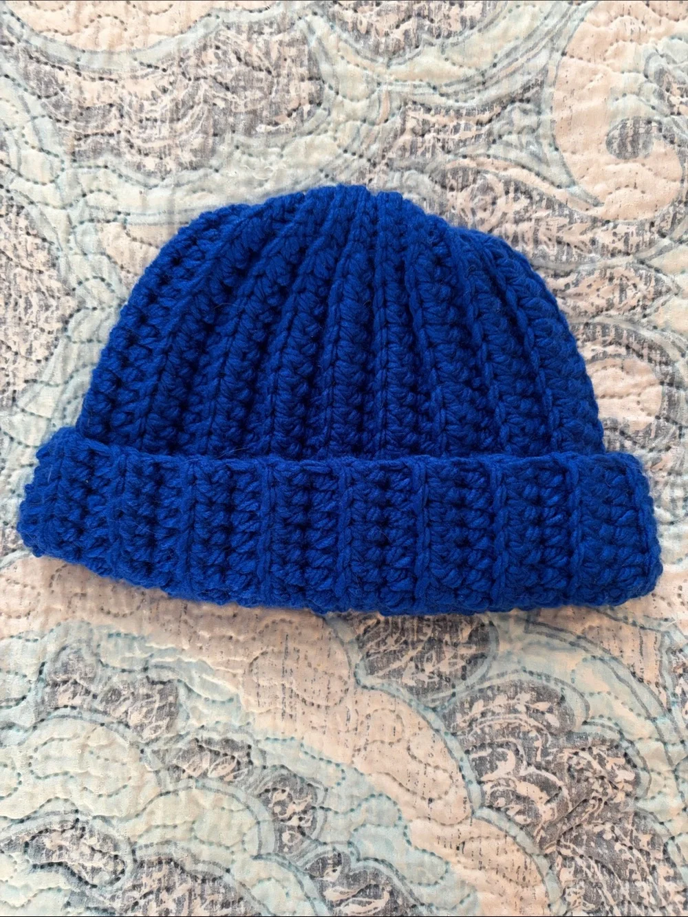 Hand Crafted Royal Blue Kids Knit Beanie Hat